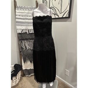 Cachet By Bari Protas Vintage Gatsby Flapper 20’s Dress Black Sz 10 Lace Tassels